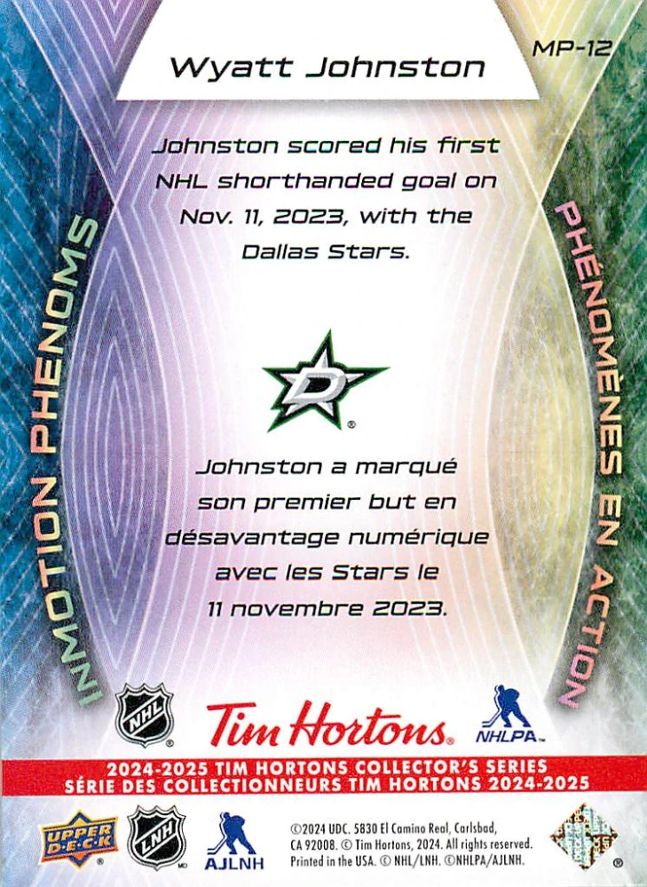 2024-25 UD Tim Hortons - Wyatt Johnston - InMotion Phenoms #MP-12