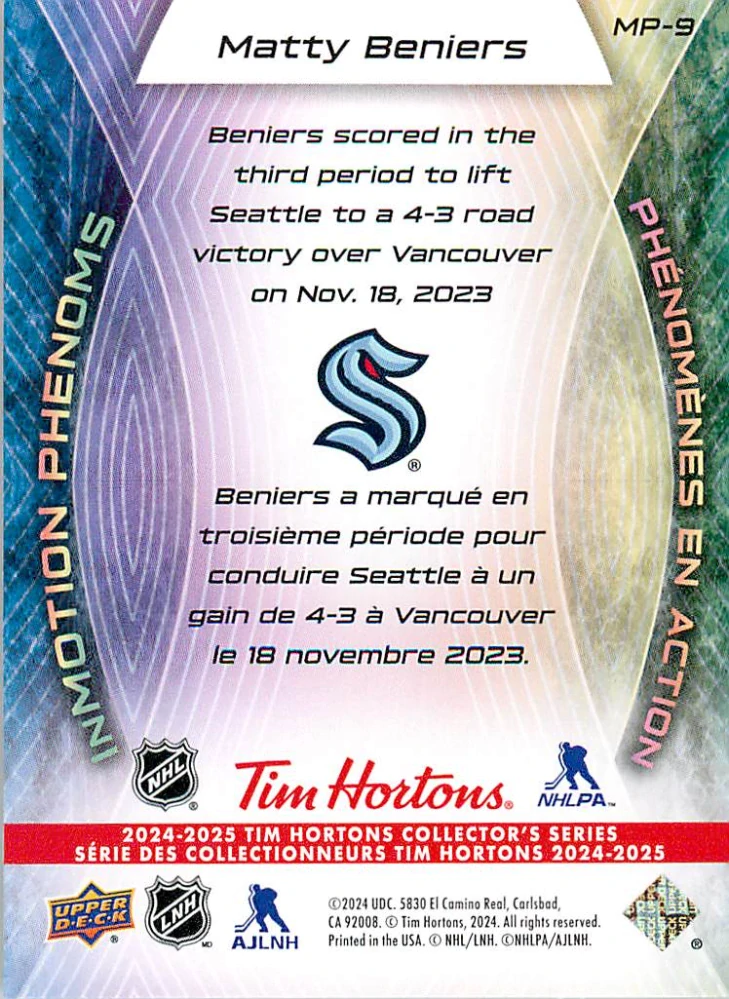 2024-25 UD Tim Hortons - Matty Beniers - InMotion Phenoms #MP-9