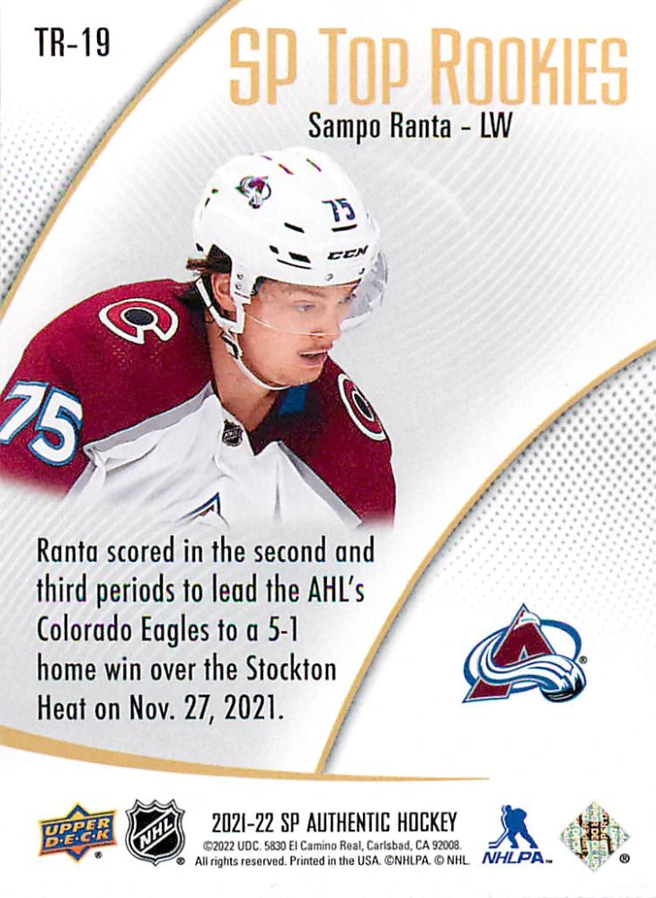 2021-22 UD SP Authentic - Sampo Ranta - SP Top Rookies #TR-19