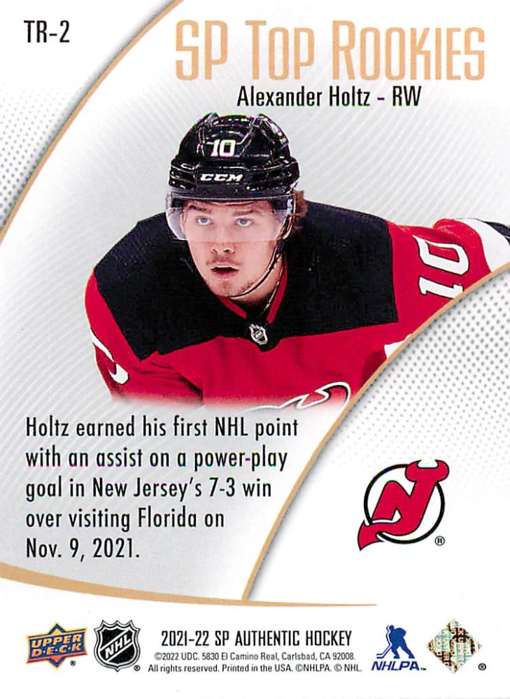 2021-22 UD SP Authentic - Alexander Holtz - SP Top Rookies #TR-2