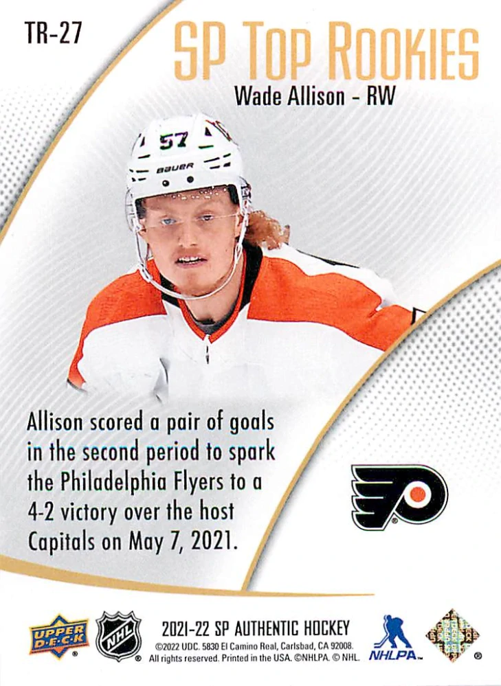 2021-22 UD SP Authentic - Wade Allison - SP Top Rookies #TR-27