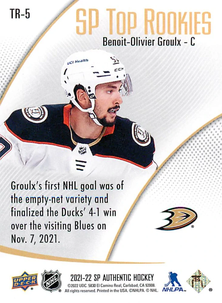 2021-22 UD SP Authentic - Benoit-Olivier Groulx - SP Top Rookies #TR-5