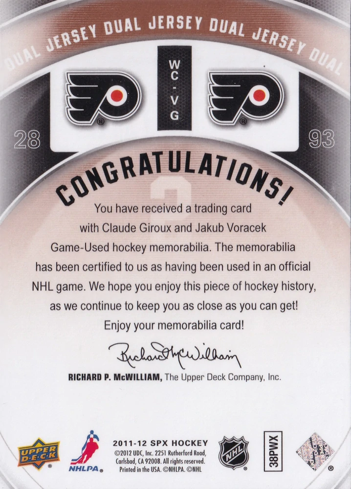 2011-12 UD SPx - Claude Giroux, Jakub Voráček - Winning Combos #WC-VG
