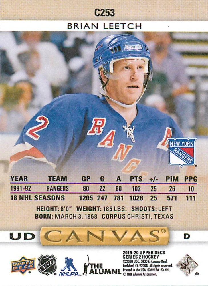 2019-20 UD Series 2 - Brian Leetch - Retired Star Canvas #C253