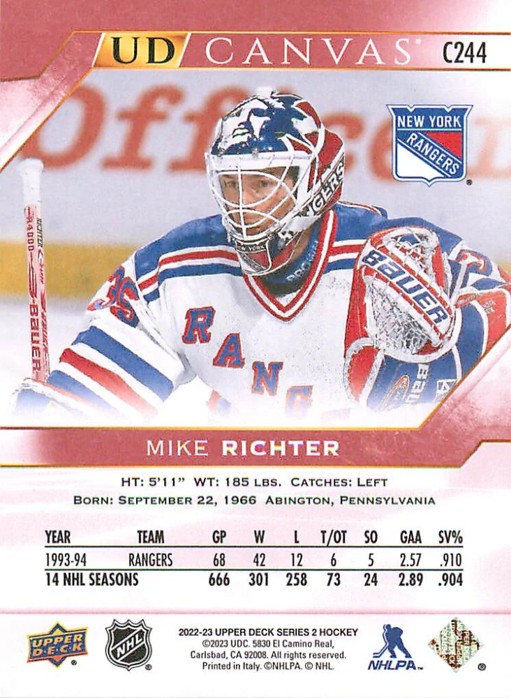 2022-23 UD Series 2 - Mike Richter - Retired Star Canvas #C244