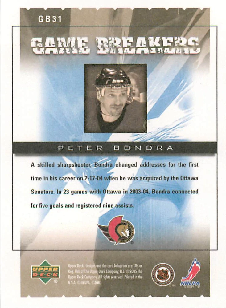 2005-06 UD Victory - Peter Bondra - Game Breakers #GB31