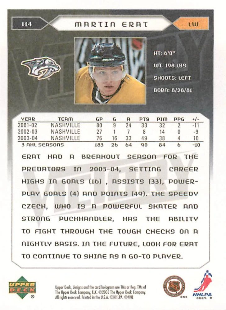 2005-06 UD Victory - Martin Erat #114