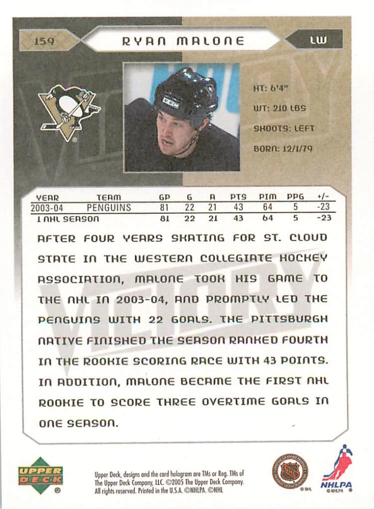 2005-06 UD Victory - Ryan Malone #159