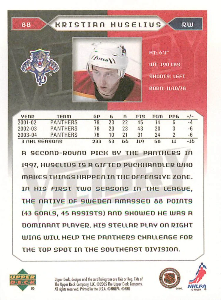 2005-06 UD Victory - Kristian Huselius #88