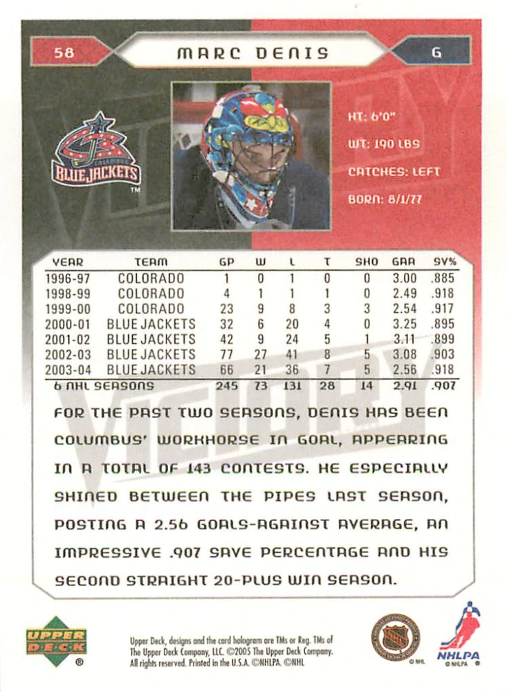 2005-06 UD Victory - Marc Denis #58