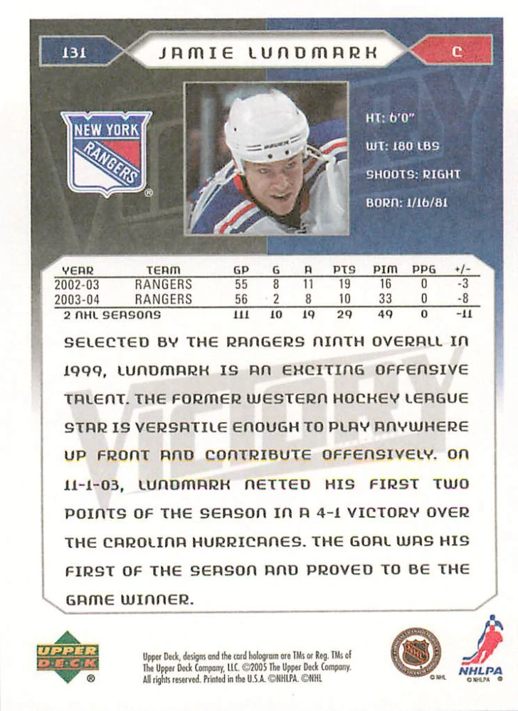 2005-06 UD Victory - Jamie Lundmark #131