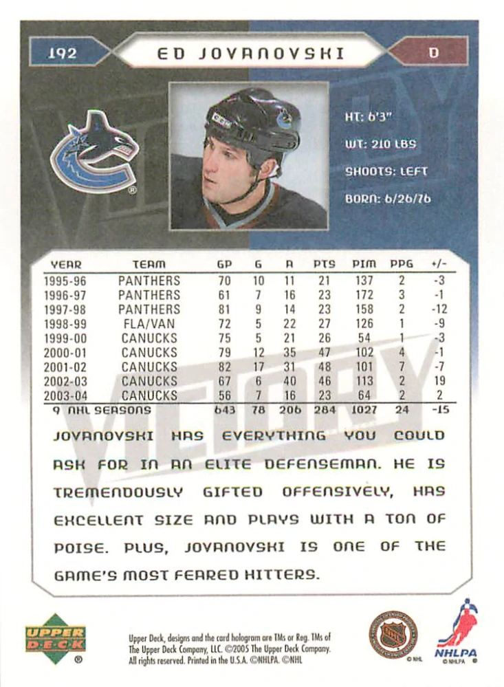 2005-06 UD Victory - Ed Jovanovski #192