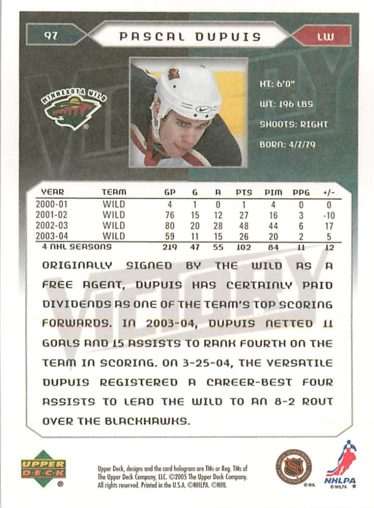 2005-06 UD Victory - Pascal Dupuis #97