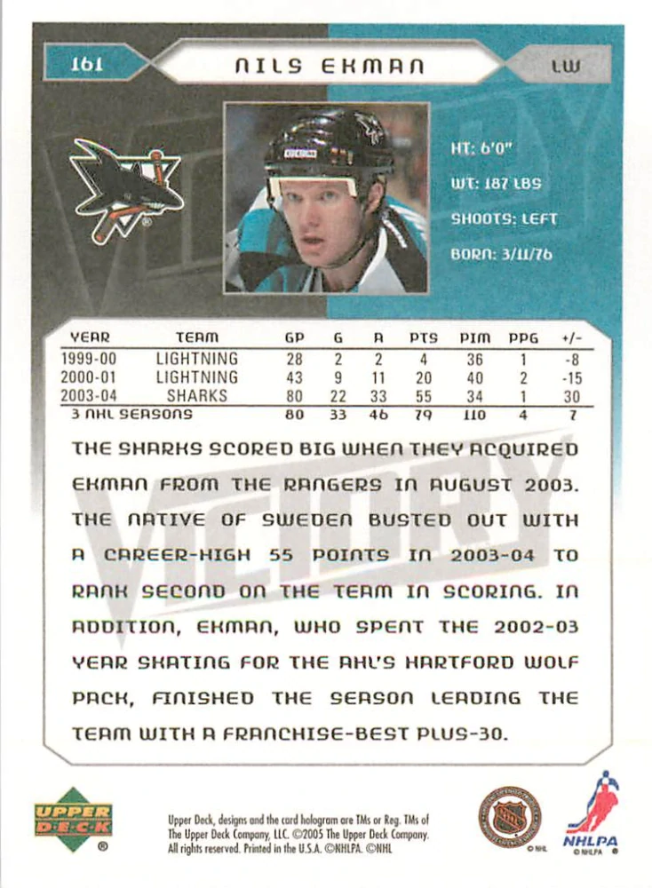 2005-06 UD Victory - Nils Ekman #161