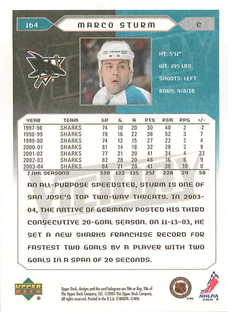2005-06 UD Victory - Marco Sturm #164