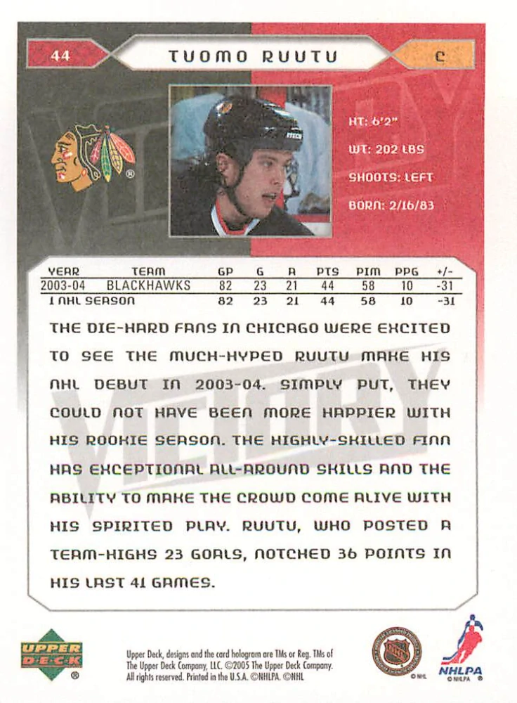 2005-06 UD Victory - Tuomo Ruutu #44