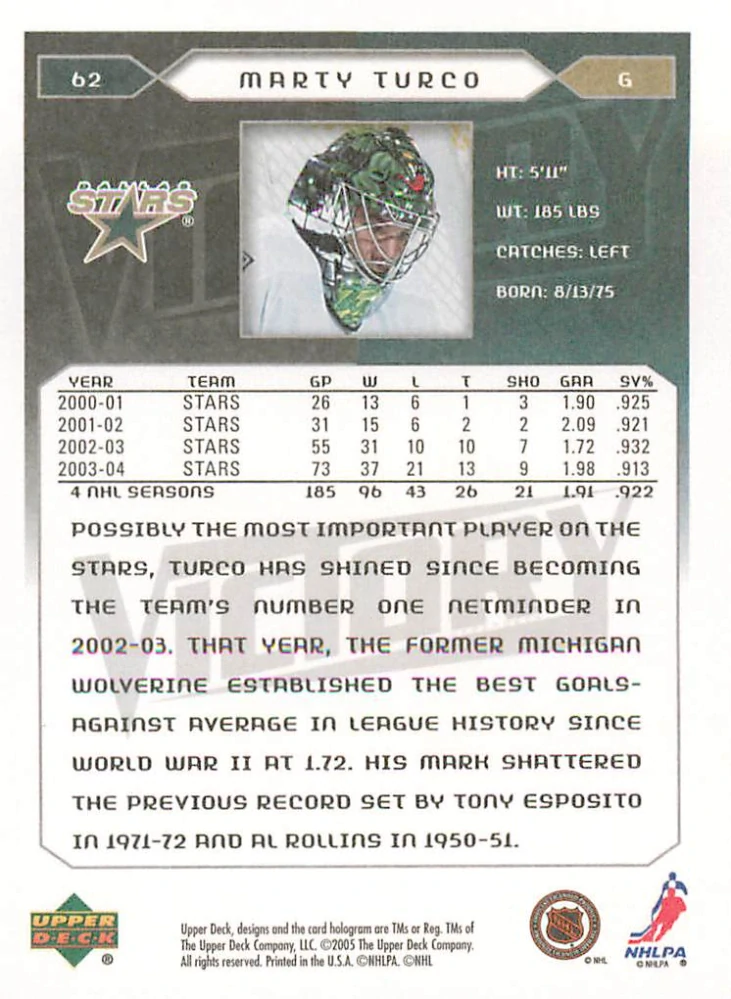 2005-06 UD Victory - Marty Turco #62