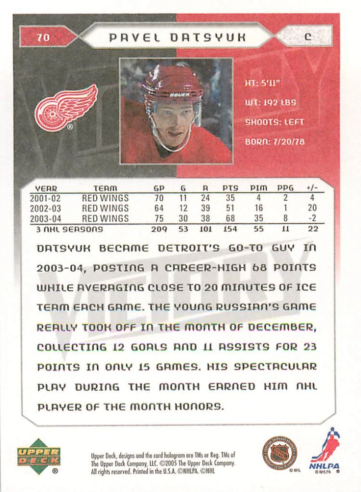 2005-06 UD Victory - Pavel Datsyuk #70