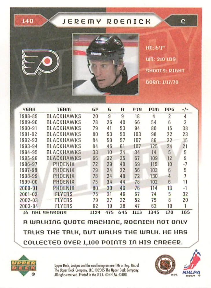 2005-06 UD Victory - Jeremy Roenick #140