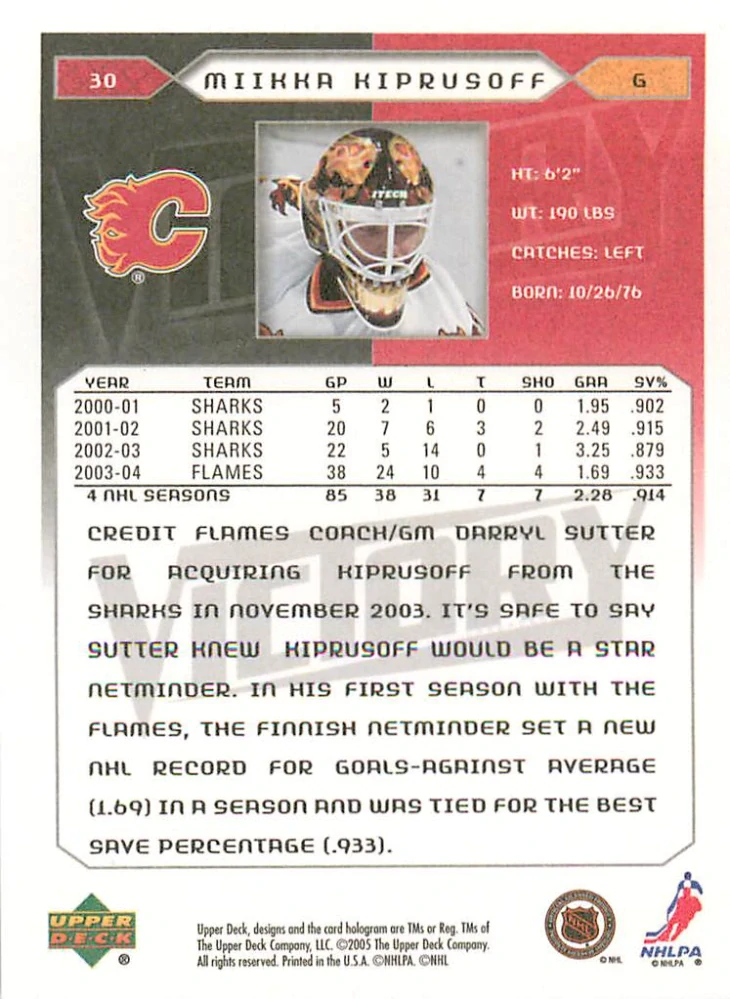 2005-06 UD Victory - Miikka Kiprusoff #30