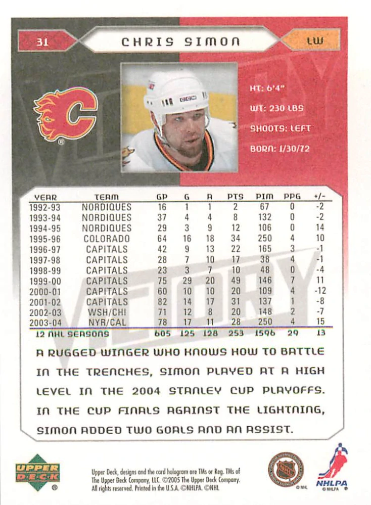 2005-06 UD Victory - Chris Simon #31