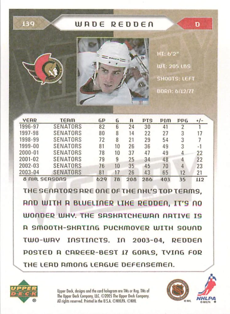 2005-06 UD Victory - Wade Redden #139