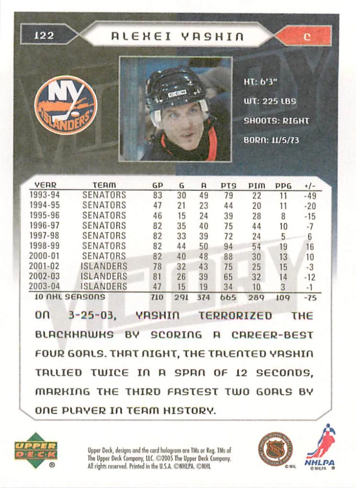 2005-06 UD Victory - Alexei Yashin #122