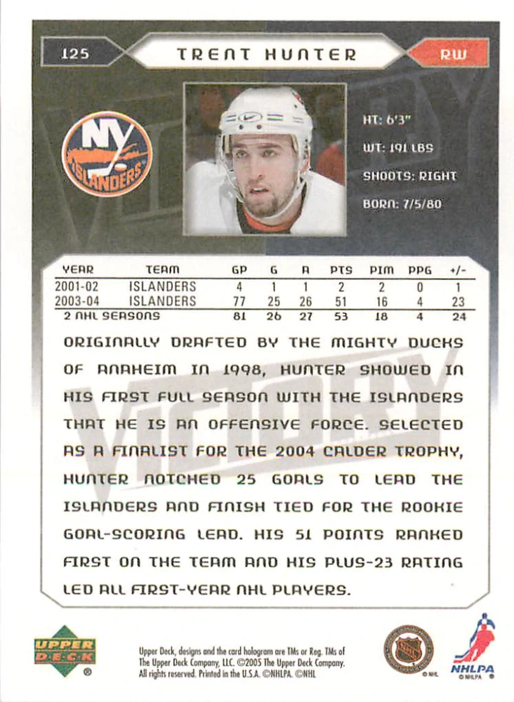 2005-06 UD Victory - Trent Hunter #125