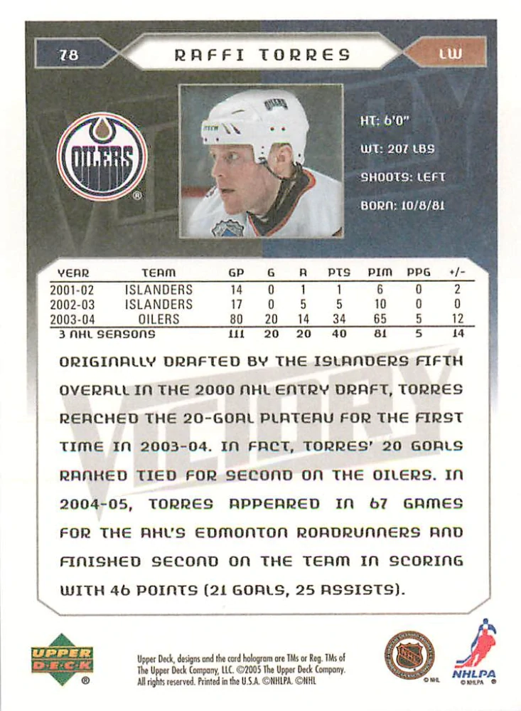 2005-06 UD Victory - Raffi Torres #78