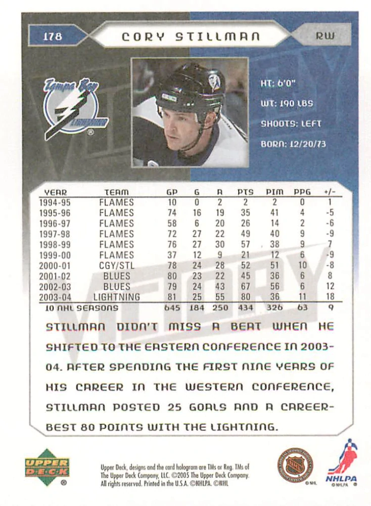 2005-06 UD Victory - Cory Stillman #178