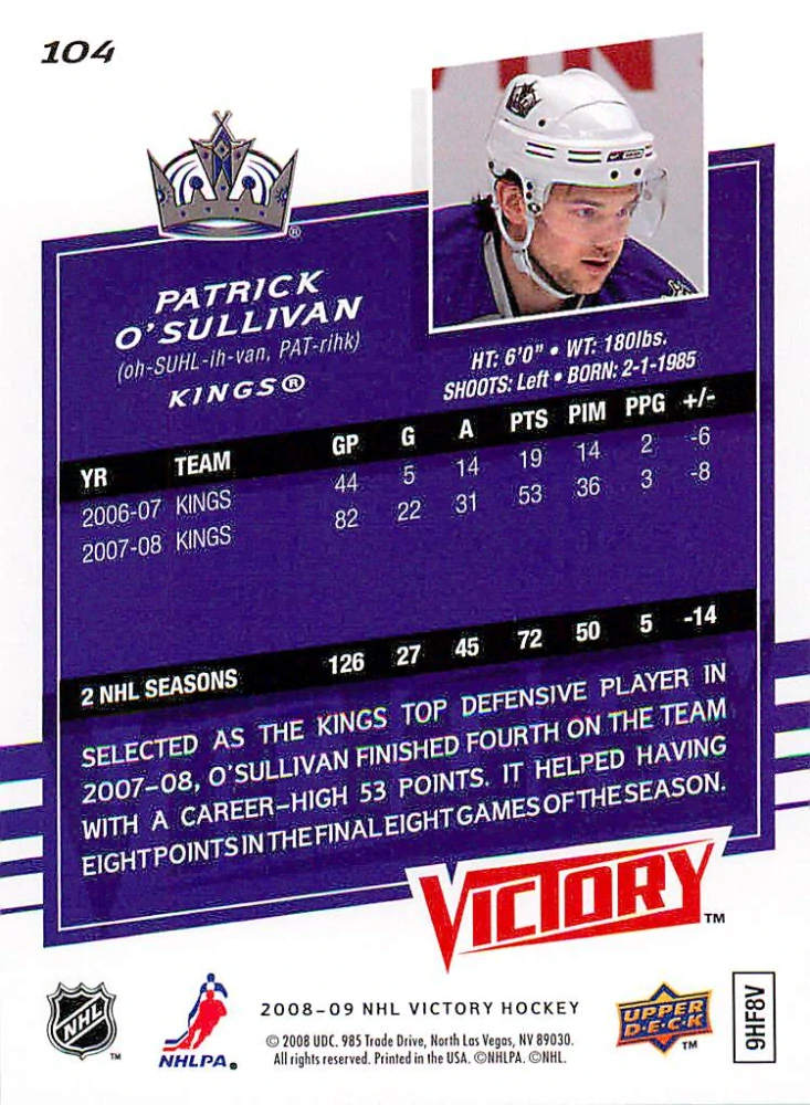 2008-09 UD Victory - Patrick O'Sullivan #104