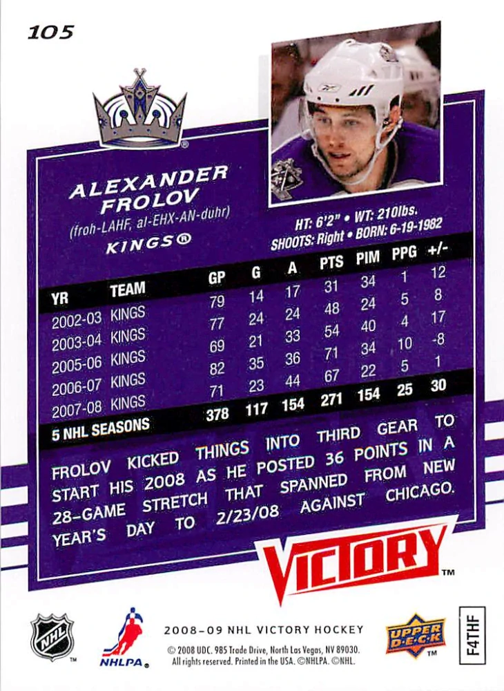 2008-09 UD Victory - Alexander Frolov #105