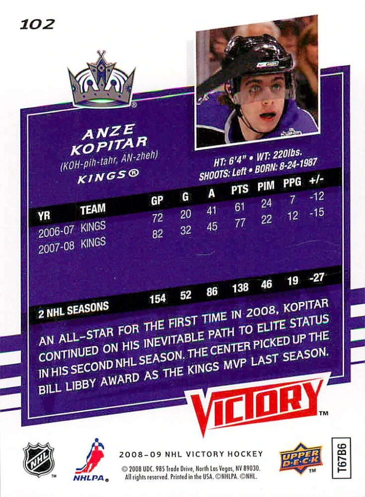2008-09 UD Victory - Anze Kopitar #102