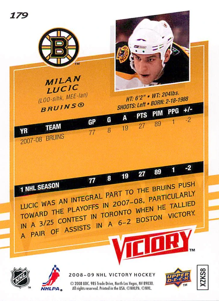 2008-09 UD Victory - Milan Lucic #179