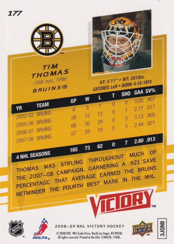 2008-09 UD Victory - Tim Thomas #177