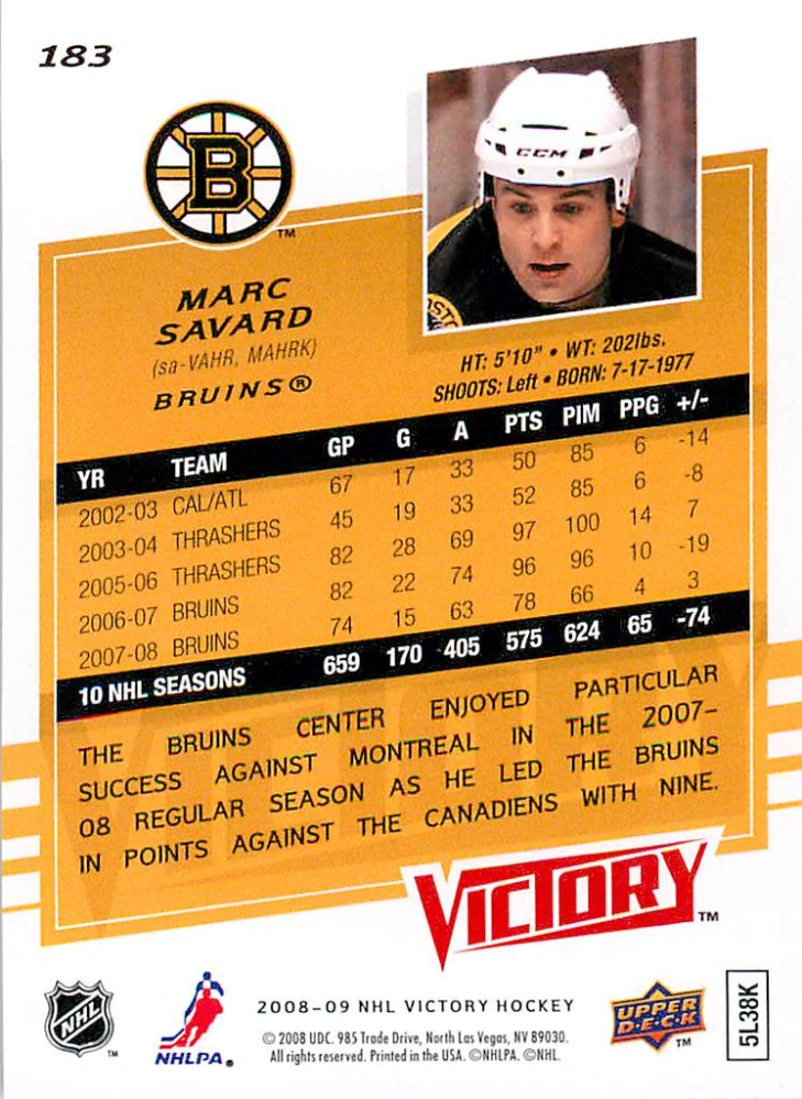 2008-09 UD Victory - Marc Savard #183