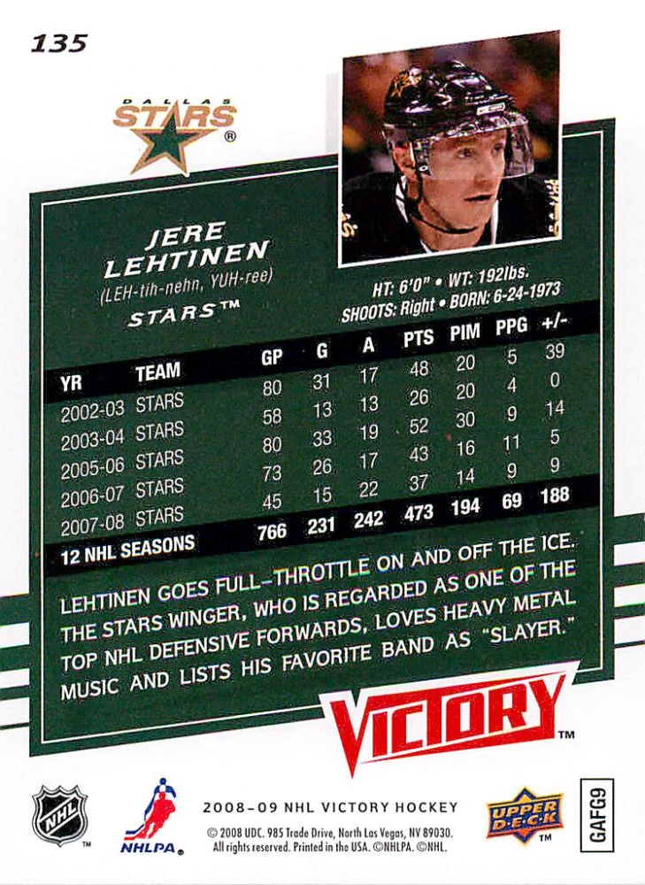 2008-09 UD Victory - Jere Lehtinen #135
