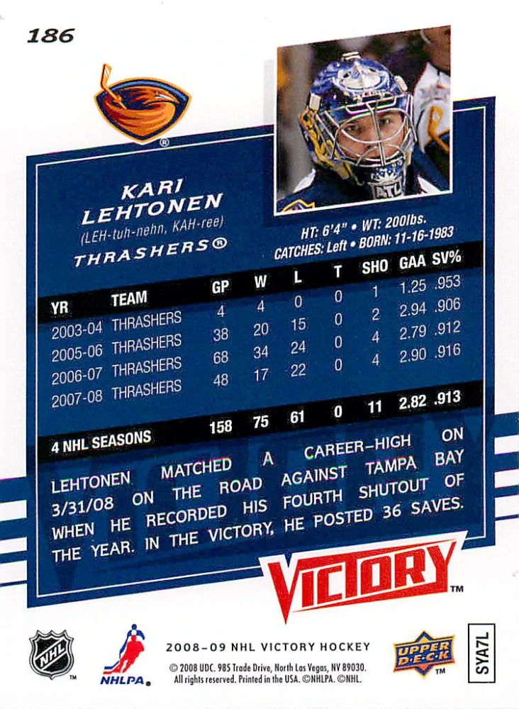 2008-09 UD Victory - Kari Lehtonen #186