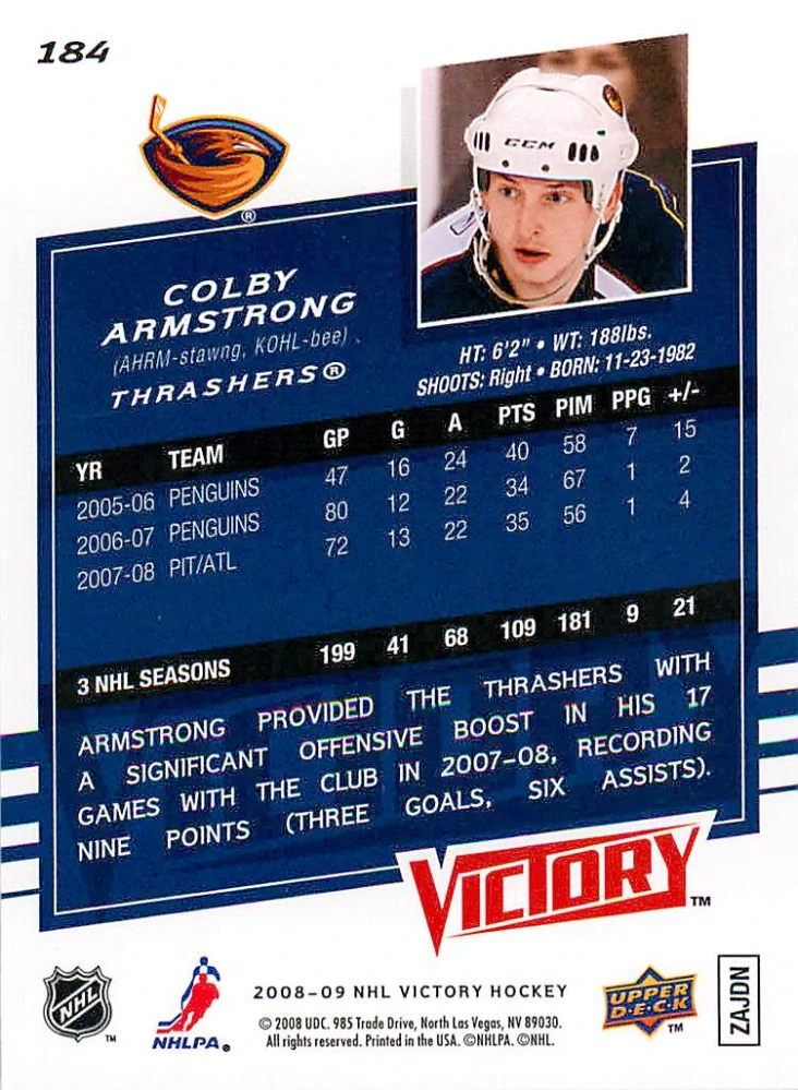 2008-09 UD Victory - Colby Armstrong #184