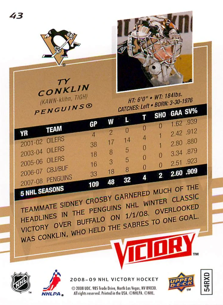 2008-09 UD Victory - Ty Conklin #43