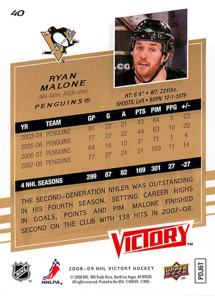 2008-09 UD Victory - Ryan Malone #40