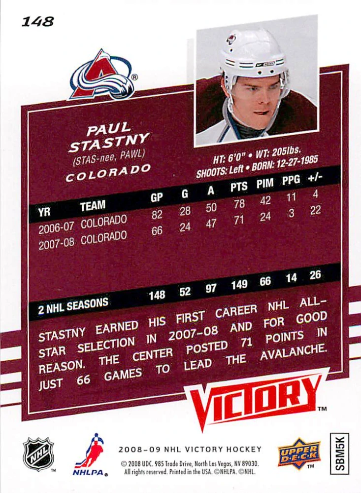 2008-09 UD Victory - Paul Stastny #148