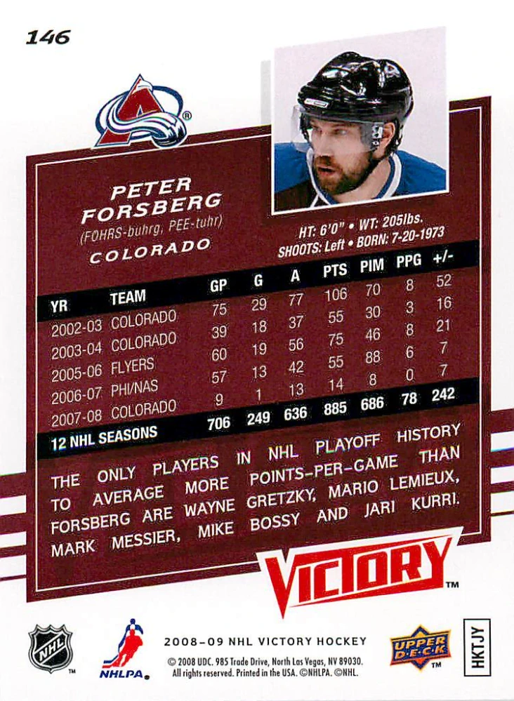 2008-09 UD Victory - Peter Forsberg #146