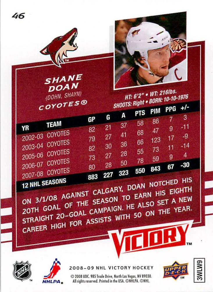 2008-09 UD Victory - Shane Doan #46