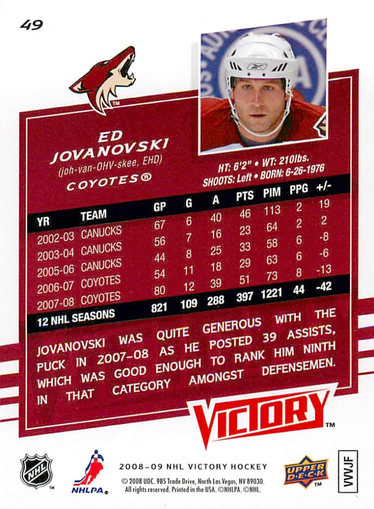 2008-09 UD Victory - Ed Jovanovski #49
