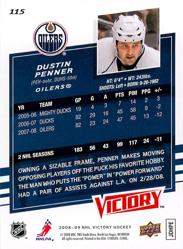 2008-09 UD Victory - Dustin Penner #115