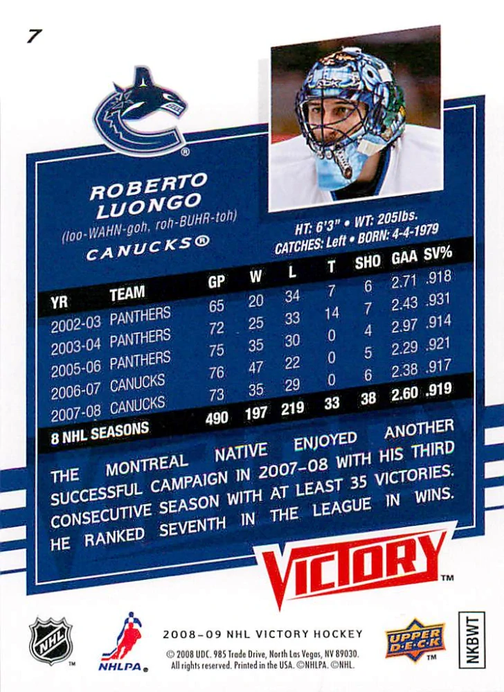 2008-09 UD Victory - Roberto Luongo #7