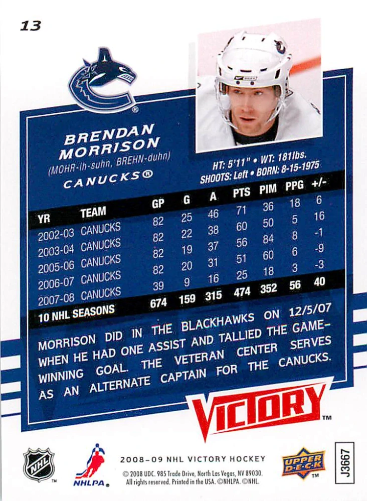 2008-09 UD Victory - Brendan Morrison #13