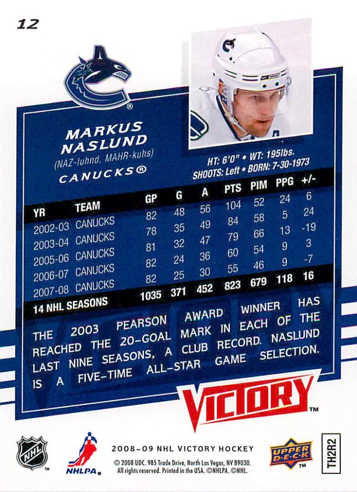 2008-09 UD Victory - Markus Naslund #12