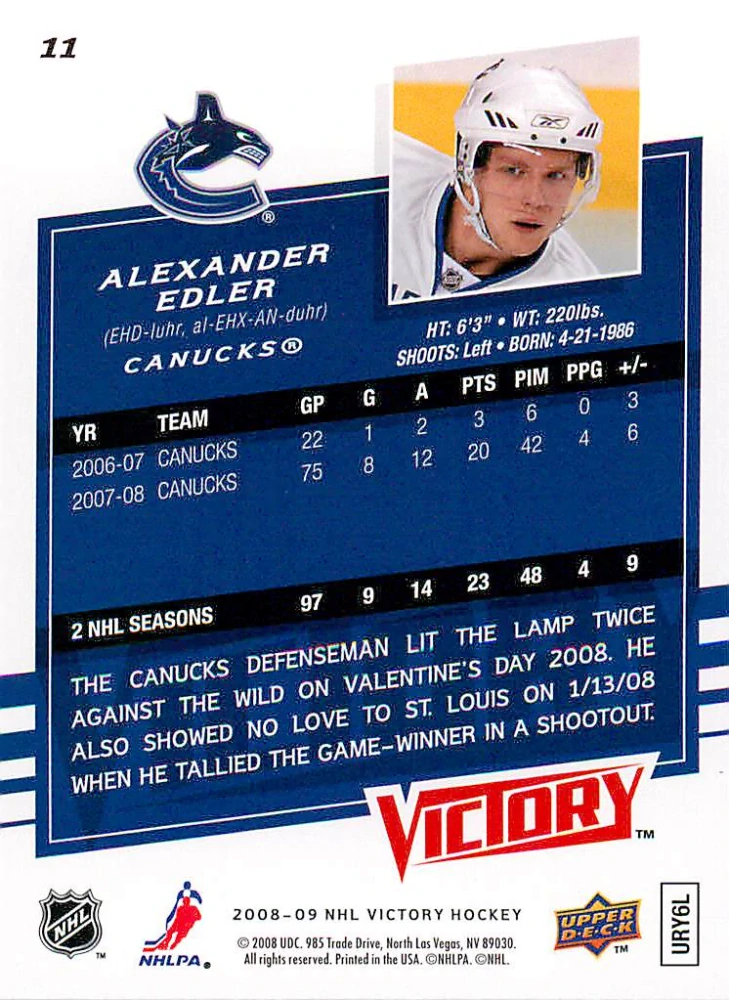 2008-09 UD Victory - Alexander Edler #11